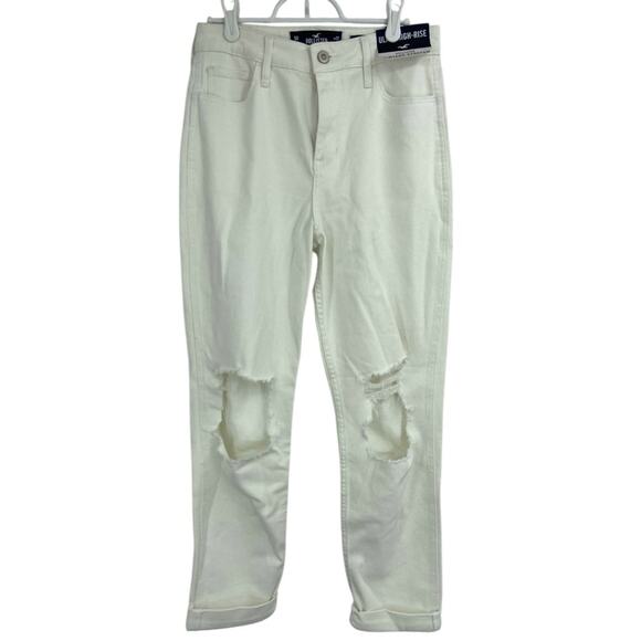 NWT Hollister ULTRA HIGH-RISE WHITE MOM JEANS‎ 5R Distressed - Picture 1 of 5